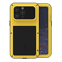 LOVE MEI for iPhone 15 Pro Max Case, Military Heavy Duty Metal Cover Waterproof Shockproof Dustproof Full Body Case with Tempered Glass Screen Protector for iPhone 15 Pro Max (Yellow)