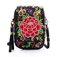 Crossbody Mobile Wallet-Women's Multicolor Handbag, Adjustable Shoulder Strap (Stunning Peony)