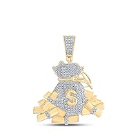 10K Yellow Gold Mens Diamond Moneybag Necklace Pendant 1 Ctw.