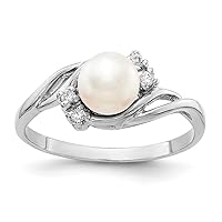 14k White Gold Polished Prong set 6mm Freshwater Cultured Pearl Diamond Ring Size 6 Jewelry for Women
