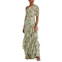 Lauren Ralph Lauren Women's Floral Crinkled Georgette Gown (Green, 2)