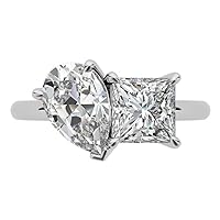 Solid White Gold Handmade Engagement Ring, 3.5 TCW Princess & Pear Brilliant Cut Moissanite Diamond Ring, 10K/14K/18K, Solitaire Wedding / Bridal Ring Set for Women/Her, Anniversary / Promise Gifts