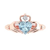 1.55 ct Heart Cut Irish Celtic Claddagh Natural Light Aquamarine Engagement Promise Anniversary Bridal Ring 14k Rose Gold