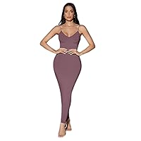 Summer Dresses for Women 2022 Solid Backless Bodycon Dress (Color : Dusty Purple, Size : XS)