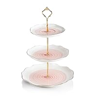 Sweejar 3 Tier Ceramic Cake Stand,Dessert Stand,Cupcake Stand,Tea Party Pastry Serving Platter,Food Display Stand for Tea/Coffee/Birthday/Wedding/Women/Afternoon/Gift - Pink