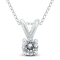 1/4 Carat (J-K Color, SI1-SI2 Clarity) AGS Certified Round Diamond Solitaire Pendant in 14K White Gold