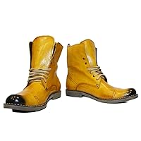 PeppeShoes Modello Molietto - Handmade Italian Mens Color Yellow Ankle Boots - Smooth Leather - Lace-Up