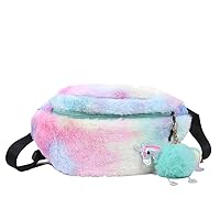 Cute Fuzzy Fanny Pack Crossbody Bags, Kawaii Fluffy Aesthetic Rainbow Y2K Fashion Waist Pack Purse Trendy Chest Bag (green)