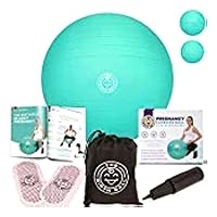 Birthing Ball for Pregnancy & Labor - 18 Page Pregnancy Ball Exercises Guide by Trimester - Non Slip Socks - How to Dilate, Induce, & Reposition Baby for Mom