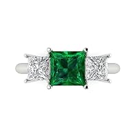 Clara Pucci 3.0ct Princess Cut 3 Stone Solitaire accent Simulated Green Emerald Engagement Promise Anniversary Bridal Ring 14k White Gold