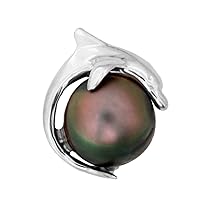 Sterling Silver Black Tahitian Pearl Dolphin Pendant