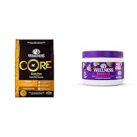 Wellness Puppy Food + Supplements Bundle: CORE Natural Grain Free Dry Puppy Food, 12-Pound Bag Immune & Allergy Soft Chew Dog Supplements Salmon Flavored, 45 Count