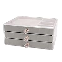 Nicheez 3 Tier Jewelry Storage Box Accessory Case Jewelry Box Drawer View Through (Grey)