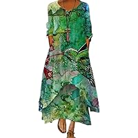 Boho Dress for Women 2024 Plus Size Long Sleeve Irregular Hem Linen Maxi Dress Summer Flowy Beach Long Dresses