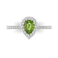 1.16ct Pear Cut Solitaire with accent Vivid Green Peridot Proposal Designer Wedding Anniversary Bridal ring 14k White Gold