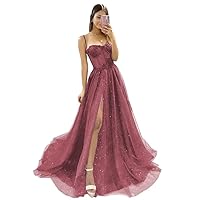 Lace Prom Dresses Long Sparkly Ball Gowns Spaghetti Straps Formal Evening Dresss with Slit