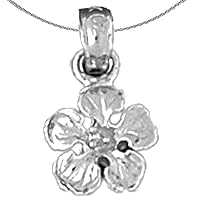 Silver Flower Necklace | Rhodium-plated 925 Silver Five Pedal Buttercup Flower Pendant with 18