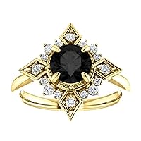 1.00 CT Black Diamond Selene Goddess Engagement Ring 14k Yellow Gold, Galaxy Black Onyx Ring, Lunar Ring, Black Diamond Boho Ring, Star Burst Ring, Promise Ring For Her