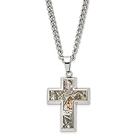 28mm Chisel Stainless Steel Polished Printed Hunting Camo Under Rubber Religious Faith Cross Pendant a Curb Chain Necklace 24 Inch Jewelry for Women