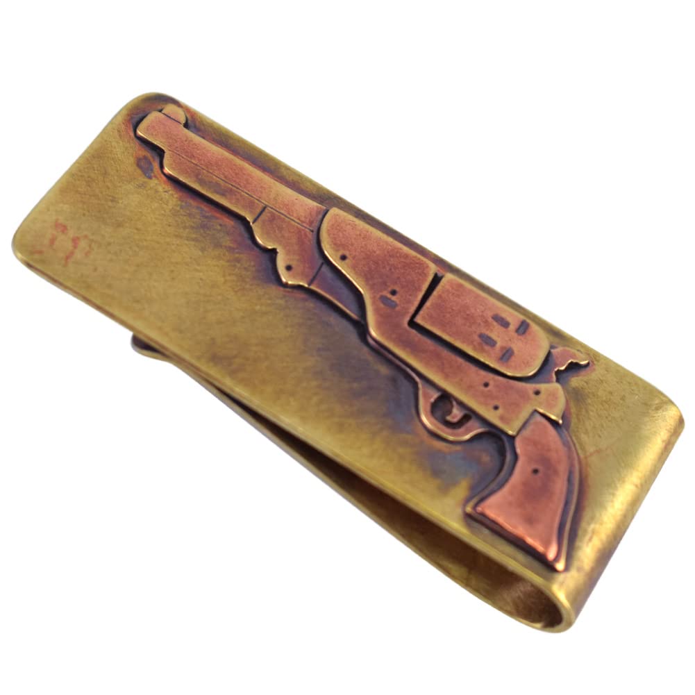 Artisan-Crafted Bronze Money Clip with Colt Revolver Gun Design, American Made
