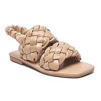 Women's Square Open Toe Flat Sandals Braided Strap Leather Sandals Square Open Toe Slip On Summer Fashion Shoes Casual (Color : Apricot, Size : 37)