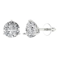 4 ct Brilliant Round Cut Solitaire Studs Clear Simulated Diamond 14k White Solid Gold Earrings Screw back