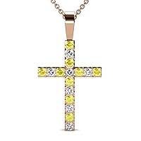Yellow Sapphire & Natural Diamond (SI2-I1,G-H) Cross Pendant 0.53 ctw 14K Gold. Included 16 Inches 14K Gold Chain.