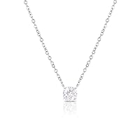 S925 sterling silver 14K Gold Plated Crystal Solitaire 6mm Cubic Zirconia Dainty Necklace, 17”, Gifts for Mom and Girlfriend