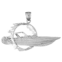 18K White Gold Speed Race Boat Pendant, Made in USA
