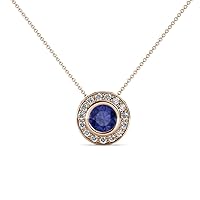 Iolite & Diamond 0.55 ctw Women Halo Pendant Necklace 14K Gold