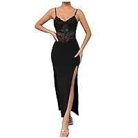 Women's Semi Formal Dresses Low Cut Sexy Stitching High Waisted Slimming Dress with Split Suspenders, S-L
