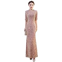 Sequins Long Chinese Cheongsam Traditional Evening Dress Qipao Slim Improved China Dresses