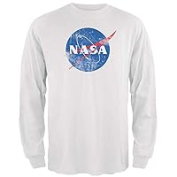 NASA Distressed Logo White Adult Long Sleeve T-Shirt - 2X-Large