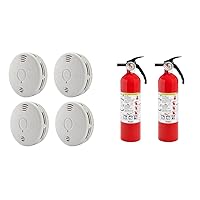 Kidde Smoke & Carbon Monoxide Detector Combo, 10-Year Battery, Replacement Alert, (Pack of 4) & Fire Extinguisher for Home, 1-A:10-B:C, Dry Chemical Extinguisher, Red, Mounting Bracket Included