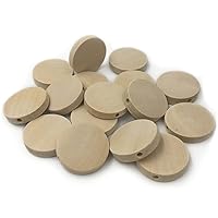 50pcs 20mm(0.79'') Natural Flat Wood Round Beads Wooden Teether Unfinished DIY Accessories Wood Chips Circles Wood Discs Baby Toys (50pcs)