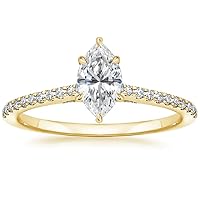 18K Solid Yellow Gold Handmade Engagement Ring 1 CT Marquise Cut Moissanite Diamond Solitaire Wedding/Bridal Rings Set for Women Gift/Her Propose Ring
