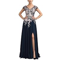 Mother of The Bride Dresses V Neck Embroidery Wedding Guest Dresses for Women Long Chiffon Mother of The Groom Dresses