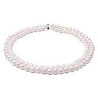 JYX Pearl Double Strand Necklace 8-9mm AAA Quality Round Freshwater Cultured Pearl Necklace for Women 20