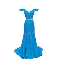 Two Pieces Lace Mermaid Prom Evening Dresses Off Shoulders Chiffon 2024 Backless