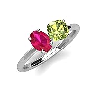 Oval Ruby & Cushion Peridot 2 5/8 ctw 2 Stone Duo Engagement Ring 10K Gold