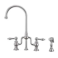 Whitehaus Collection Twisthaus+ 8-Inch Deck Mount Faucet with Solid Brass Side Spray, Polished Finish