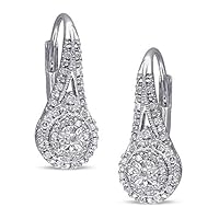 0.25 CT Round Cut Created Diamond Cluster Halo Dangle Earrings 14k White Gold Over