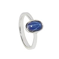 GEMHUB Oval Shape 4 Ct Solitaire Style Bezel Setting Natural Blue Star Sapphire 925 Silver Engagement Ring for Valentines