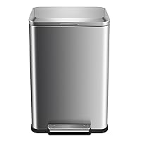 Stainless Steel 50 Liter / 13 Gallon Trash Can, Rectangular Steel Pedal Recycle Bin with Lid and Inner Buckets, Rectangular Hands-Free Kitchen Garbage Can
