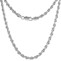 3mm Sterling Silver Rope Chain Necklaces & Bracelets for Men and Women Diamond cut Nickel Free Italy 7-30 inch