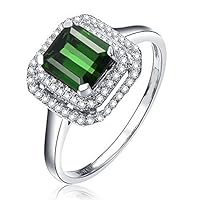 Perfect 1 Carat princess cut Emerald and Diamond double Halo Engagement Ring in White Gold