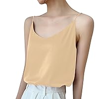 Tank Tops for Women Silk Satin Tanks Spaghetti Strap V Neck Casual Cami Sleeveless Camisole Summer Basic Shirts