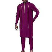 Bazin Riche African Clothes for Men Full Zipper Dashiki Shirts and Pants 2 Piece Set Ankara Outfits