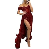 Luxury Fitted Prom Dresses Long with Slit Mermaid Beading Formal Evening Gowns for Wedding Guest Off Shoulder