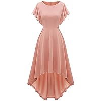 Gardenwed Women's Cocktail Party Dress Hi-Lo Ruffle Sleeve Semi Formal Fit and Flare Prom Fall Wedding Guest Dresses